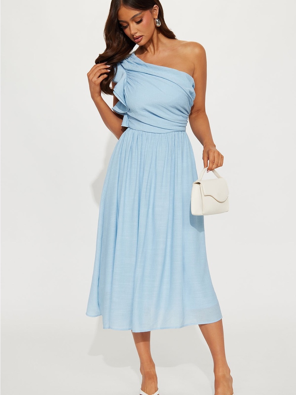 NWT One-Shoulder Light Blue Midi Dress